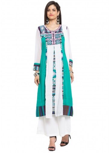 Readymade Green Panelled Cotton Suit