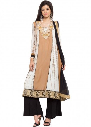 Readymade White & Beige Printed Cotton Palazzo Suit