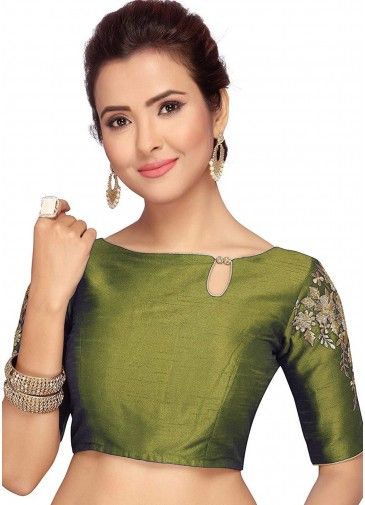 Green Color Dupion Silk Saree Blouse 