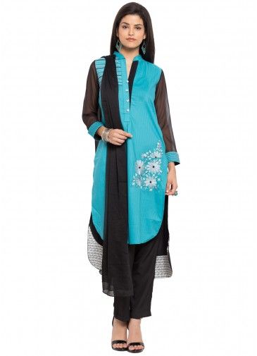 Readymade Blue and Black High Low Cotton Suit