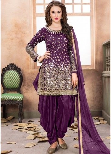 Purple Art Silk Punjabi Salwar Suit with Dupatta
