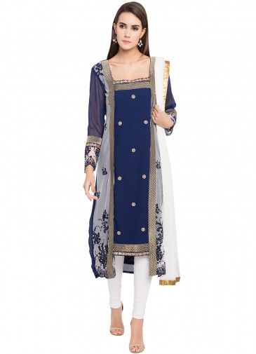 Readymade Blue Embroidered Georgette Salwar Suit