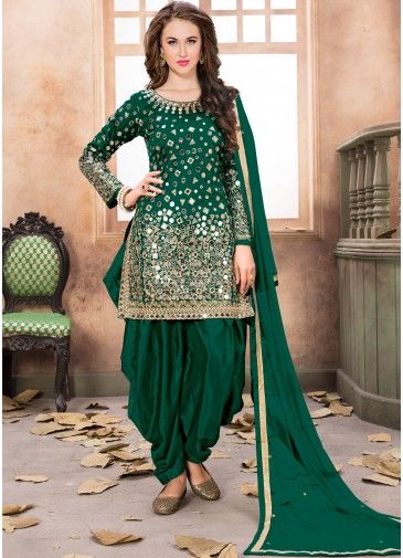 Green Art Silk Punjabi Salwar Suit With Dupatta