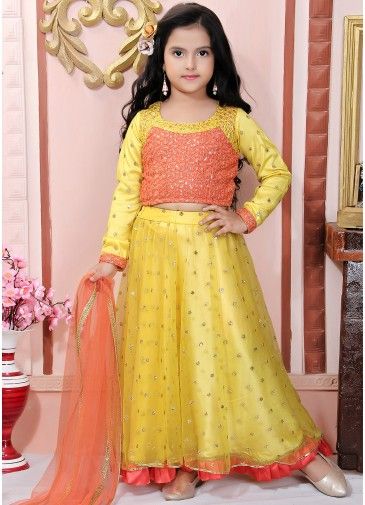 Yellow Sequins Embellished Readymade Kids Lehenga Choli