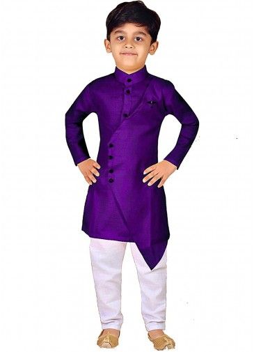 Purple Asymmetric Overlapped Kids Kurta Pajama Set