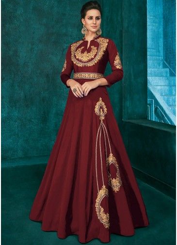 Embroidered Readymade Maroon Gown