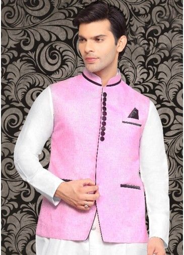 Pink Plain Linen Nehru Jacket