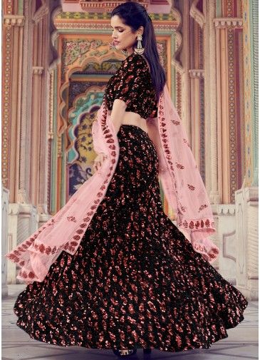 Black Lycra Sequins Embellished Lehenga Choli
