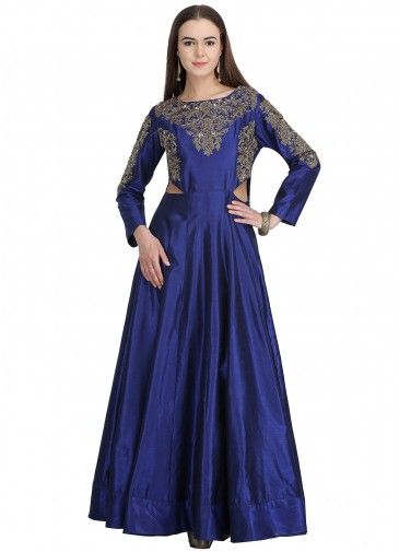 Blue Embroidered Indo Western Readymade Gown