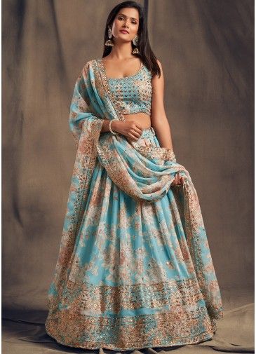 Blue Embroidered Bridesmaid Lehenga Choli With Dupatta