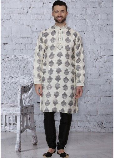 Cream Bhagalpuri Silk Readymade Kurta Pajama