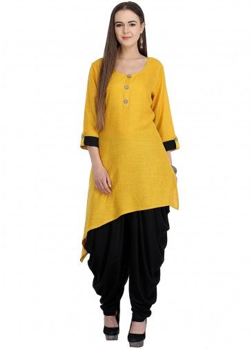 Readymade Yellow Asymmetrical Kurti with Salwar