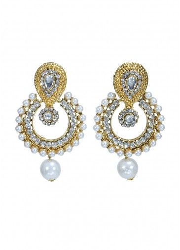Pearl Beaded and Stone Studded White Earrings