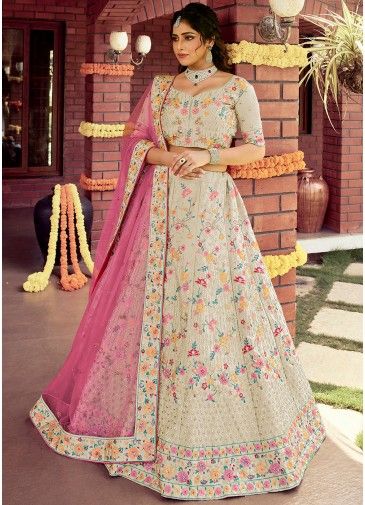 Off White Bridesmaid Lehenga With Floral Embroidery