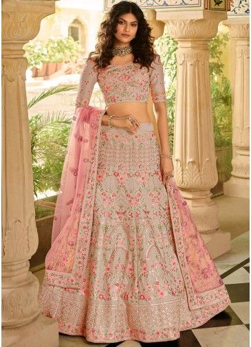 Pink Sequins Embellished Lehenga Choli In Art Silk