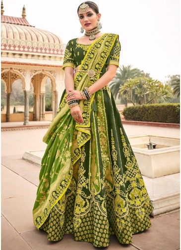 Green Gota Work Lehenga Choli In Silk