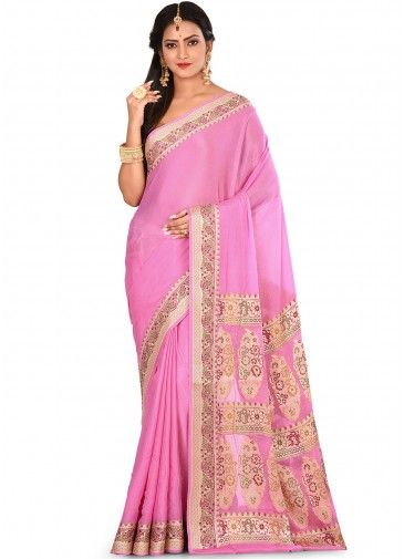 Pink Woven Pure Silk Saree