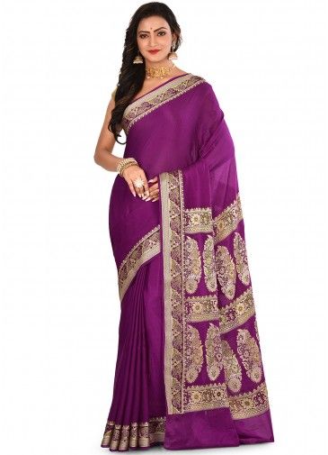 Purple Woven Pure Silk Saree