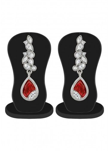 Stone Studded Silver and Red Earrings
