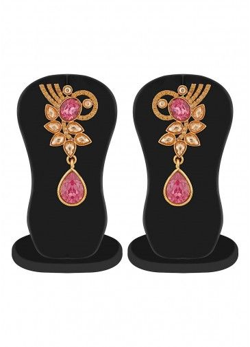 Stone Studded Pink and Golden Earrings