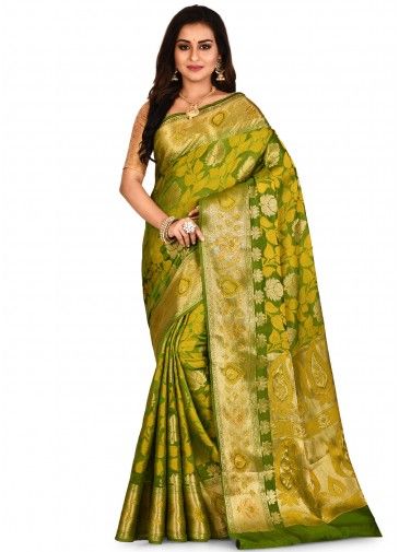 Green Pure Banarasi Silk Woven Saree