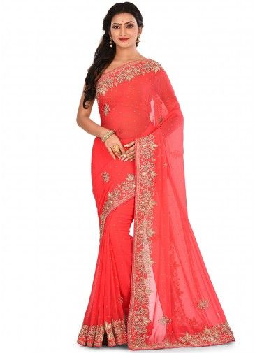Red Georgette Embroidered Bridal Saree