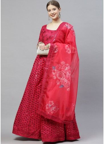 Red Sequined Lehenga Choli In Art Silk
