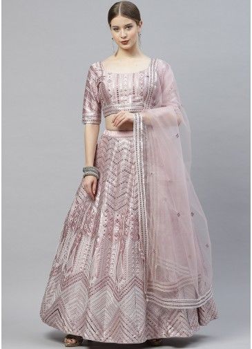 Pink Sequins Embroidered Lehenga Choli In Silk