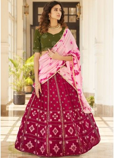 Pink Sequins Embroidered Lehenga Choli In Georgette