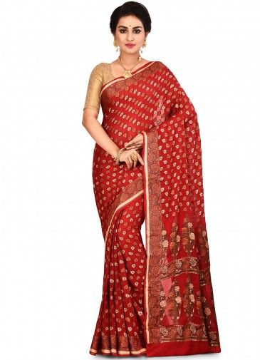 Red Woven Pure Silk Saree With Blouse