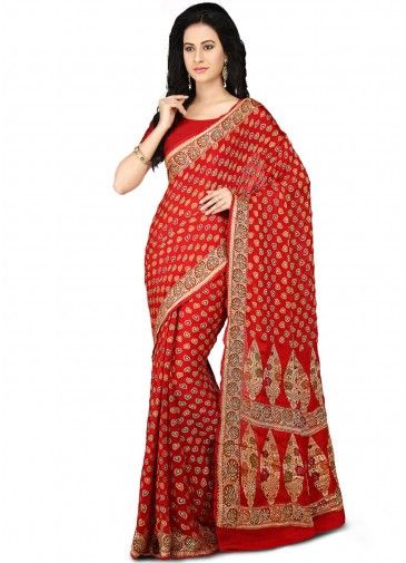 Woven Pure Silk Red Saree With Blouse