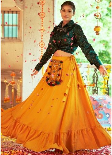 Readymade Yellow Embroidered Lehenga Set For Navratri