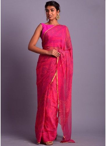 Pink Bandhej Printed Chiffon Saree