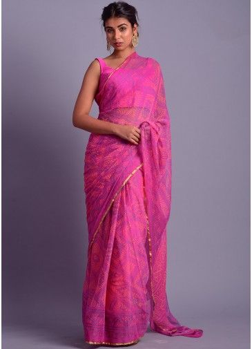 Pink Chiffon Bandhej Printed Saree