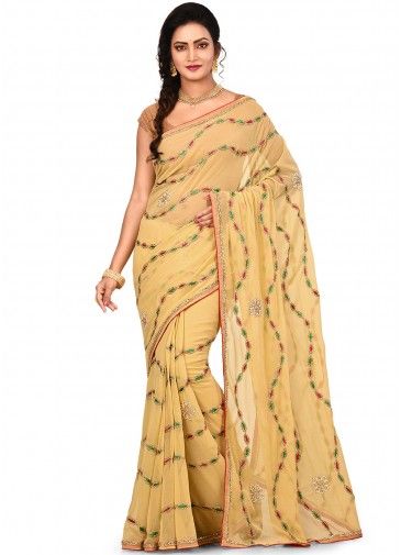 Beige Embroidered Saree With Blouse