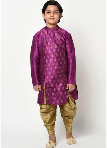 Readymade Kids Dhoti With Purple Printed Kurta