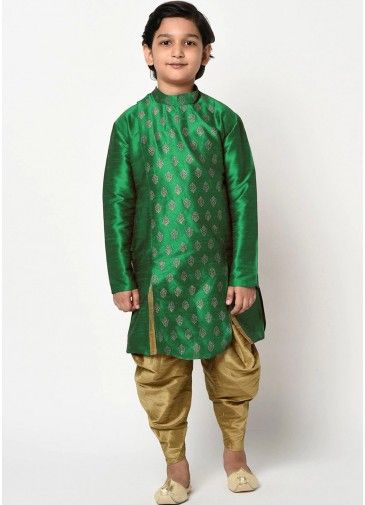 Green Angrakha Style Readymade Kurta With Dhoti