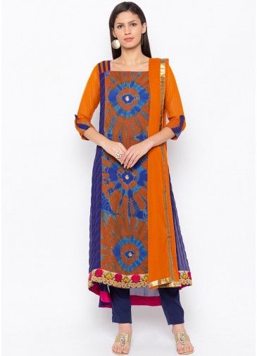 Readymade Orange and Blue Printed Pant Suit