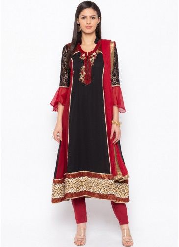 Readymade Black and Maroon Georgette Pant Suit