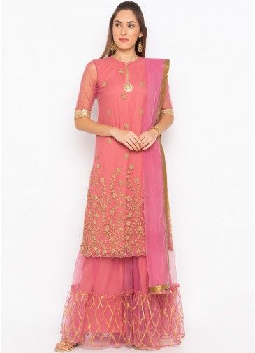 Readymade Light Pink Embroidered Gharara Suit