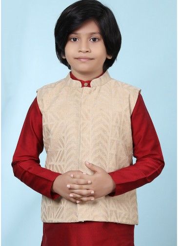 Readymade Kids Beige Nehru Jacket For Kids