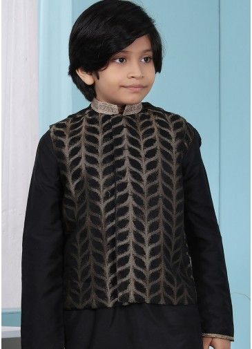 Readymade Black Silk Woven Nehru Jacket