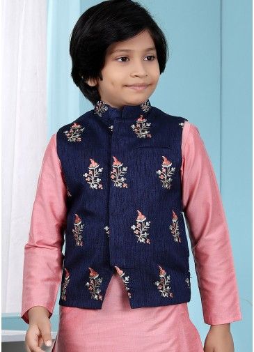 Blue Readymade Nehru Jacket With Embroidered Motifs