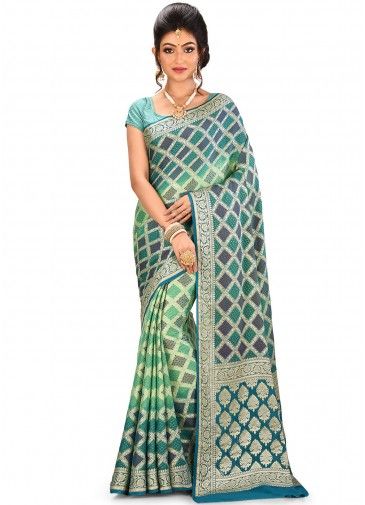 Green Pure Banarasi Silk Woven Saree With Blouse
