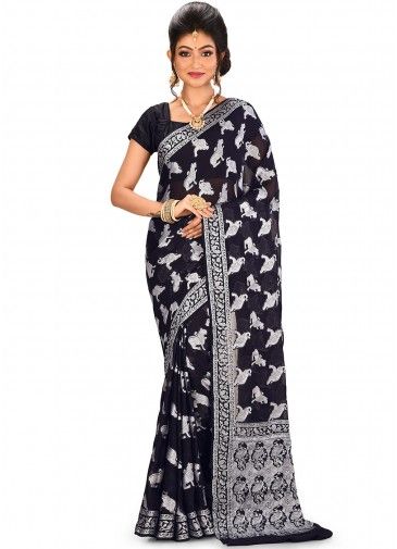 Black Pure Banarasi Silk Zari Woven Saree