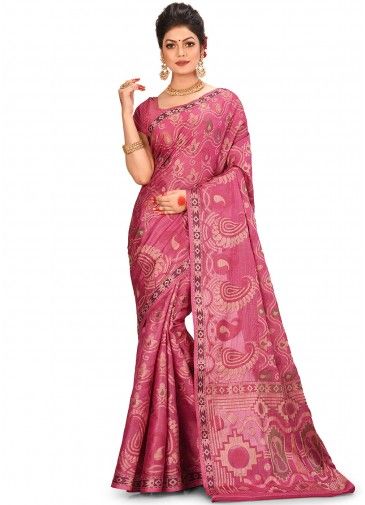 Pink Pure Banarasi Silk Woven Saree With Blouse