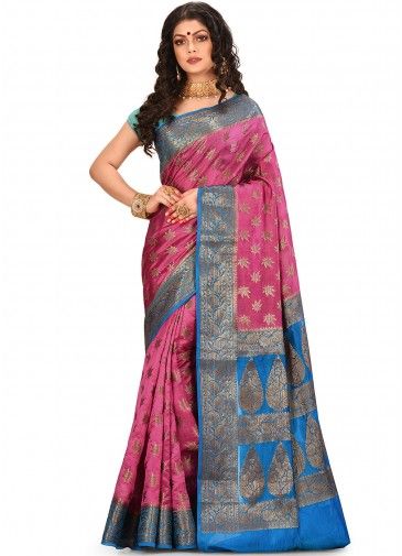 Pink Pure Banarasi Silk Woven Saree With Blouse