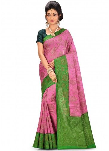 Pink Woven Pure Banarasi Silk Saree With Blouse