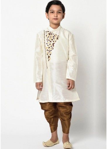 Readymade Angrakha Style White Dhoti Kurta For Kids