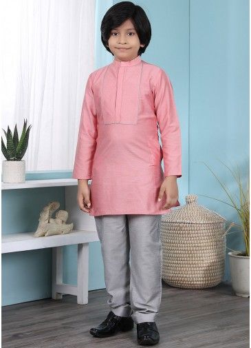 Embroidered Pink Readymade Kurta With Pyjama